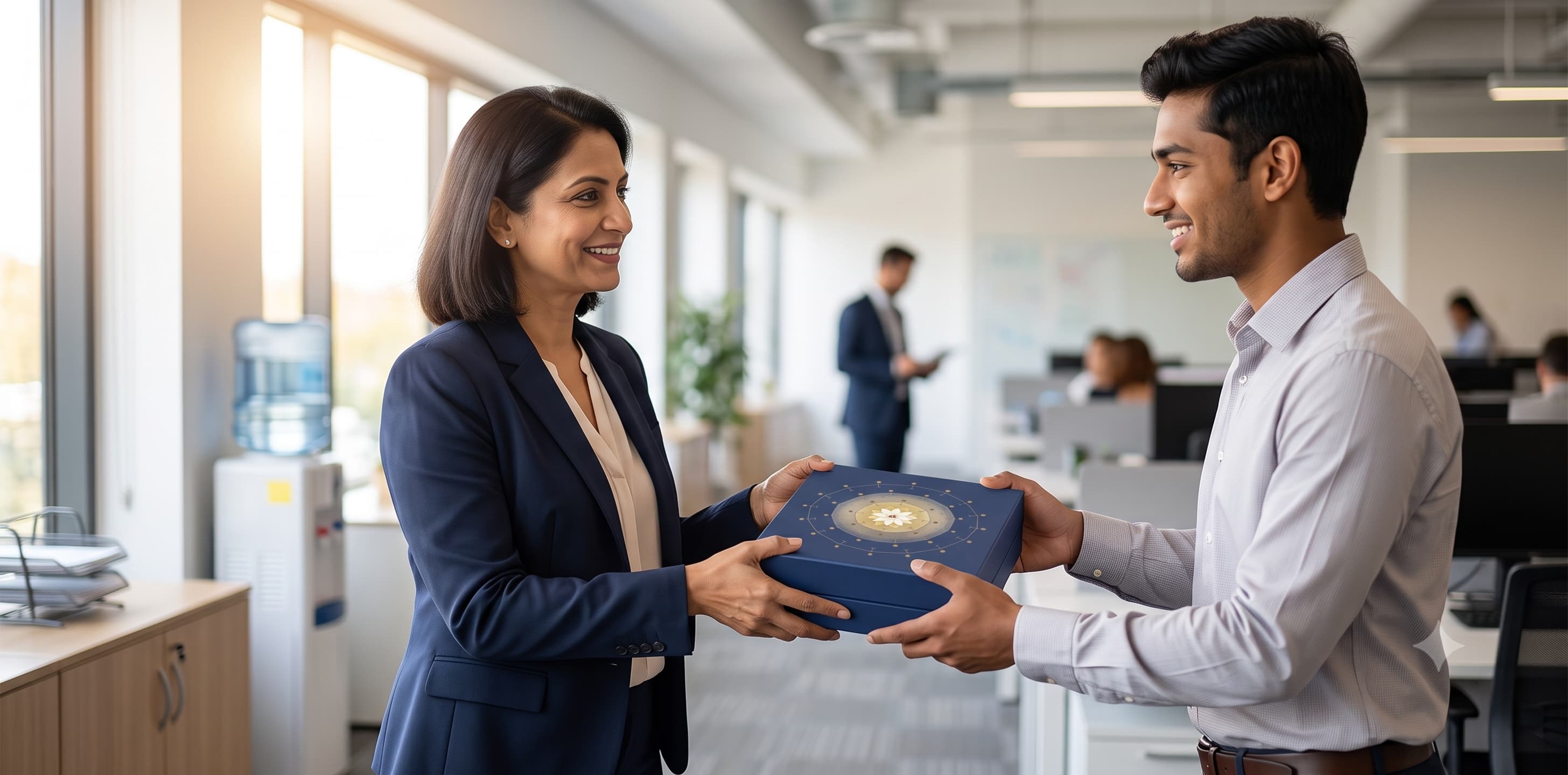 Founders gifting personalised boxes to their team