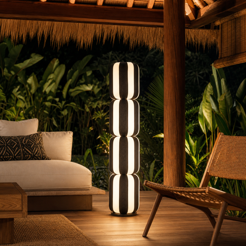 Striped Black Floor Lamp with Diffused Light Panels
