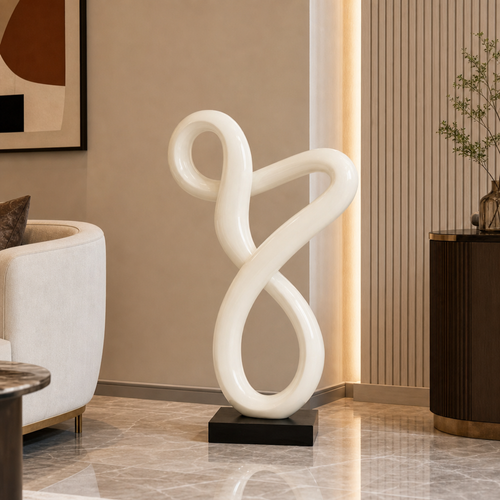 Glossy Abstract Tubular Loop Sculpture on Dark Square Base