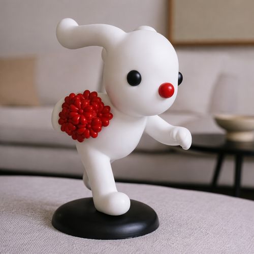 Cute White Character with Red Flower