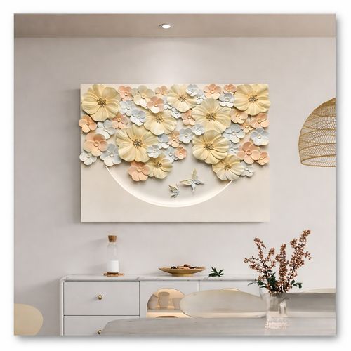 3D Floral Wall Art with Butterflies Multi-Color Flower Décor