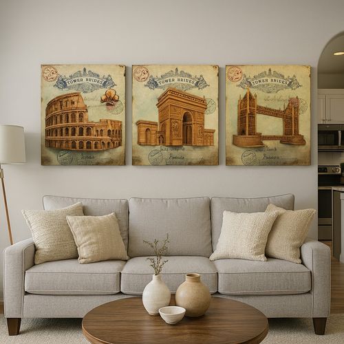 Wall Art Set of 3 & Colosseum, Arc de Triomphe & Tower Bridge