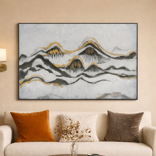 Abstract Mountain Wall Art with Gold Accents