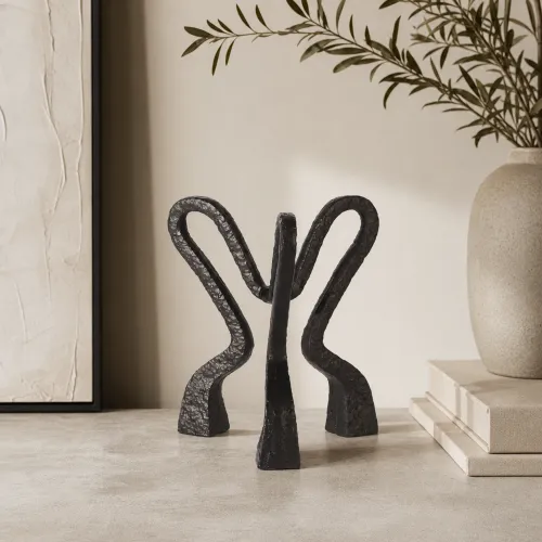 Black Textured Loop Sculpture with Tapered Feet