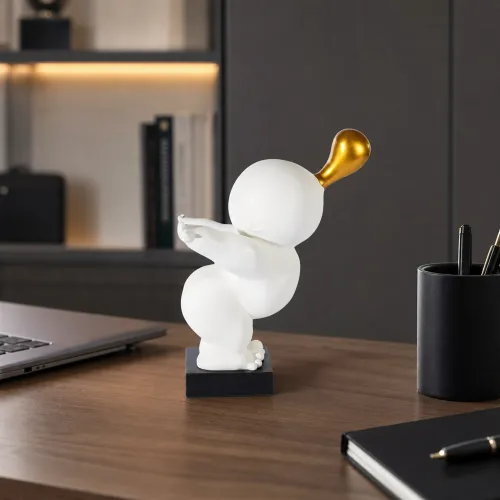 White Matte Figurine with Gold Accents on Black Plinth