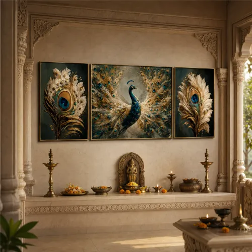 Muted Peacock Feather Framed Wall Art – Rounded Rectangle