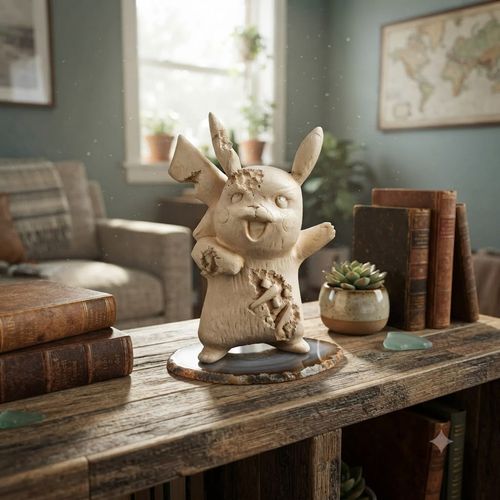 Glossy Beige Vinyl Animal Figurine with Textured Fur Relief