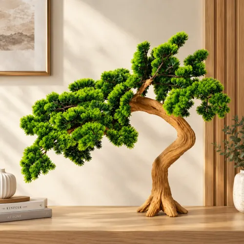 Twisted Wood Bonsai in Matte Dark Olive Green Foliage