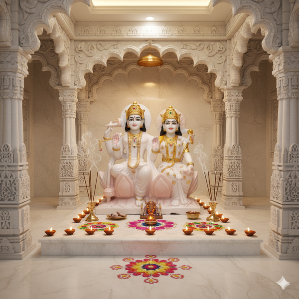 Lakshmi Mata and Lord Narayan in Vietnamese Marble: The Preservers of Cosmic Harmony and Infinite Abundance