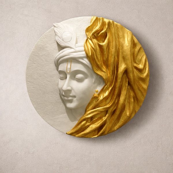 SWARNA SHYAM – Gold & White 3D Spiritual Wall Krishna