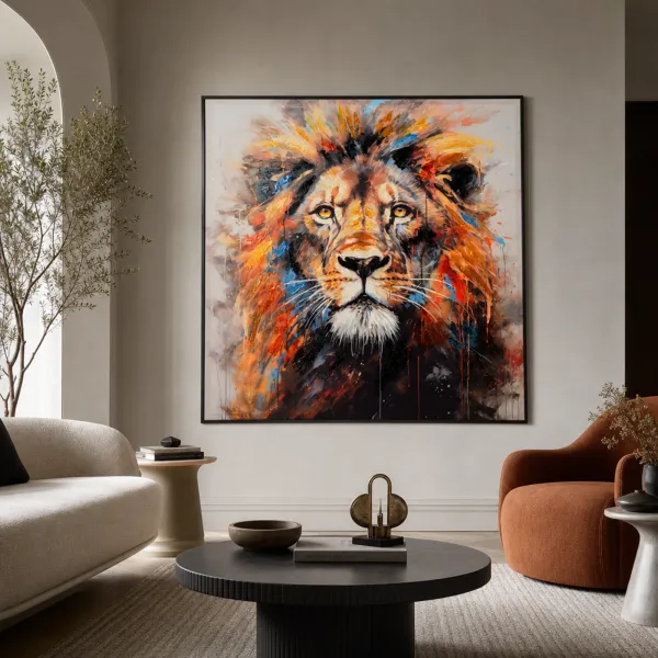 Decorb Vibes Black Framed Colourful Lion Portrait Print