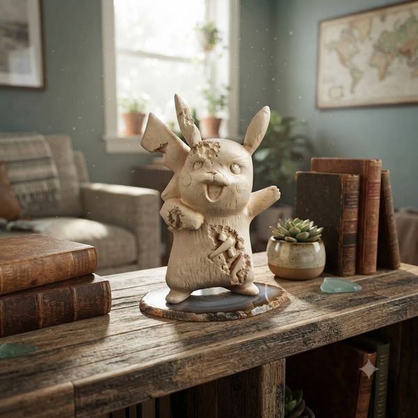 Glossy Beige Vinyl Animal Figurine with Textured Fur Relief