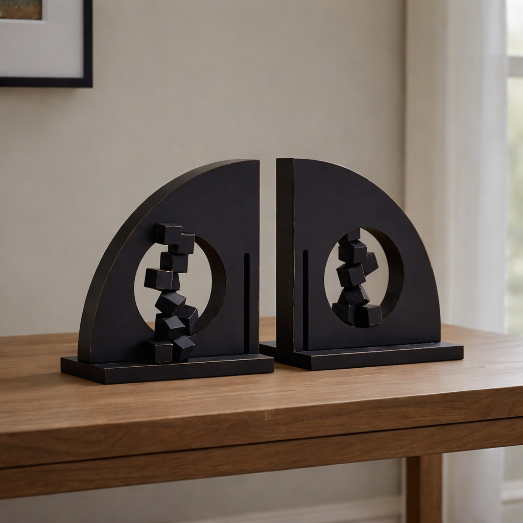 Exploded View Bookends Modern Abstract Black & Copper Bookends